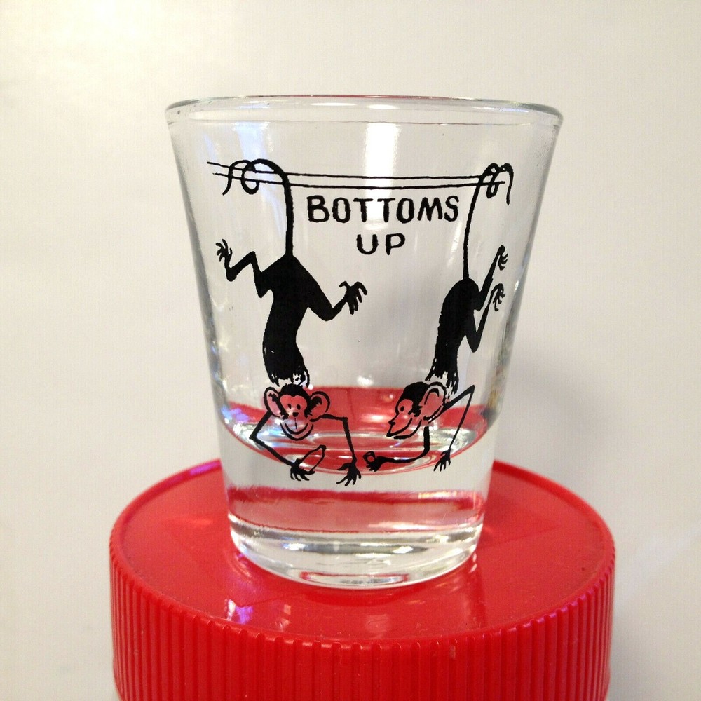 Vintage Collectable Bottoms Up Shot Glass Upside Down Monkeys Anchor Hocking